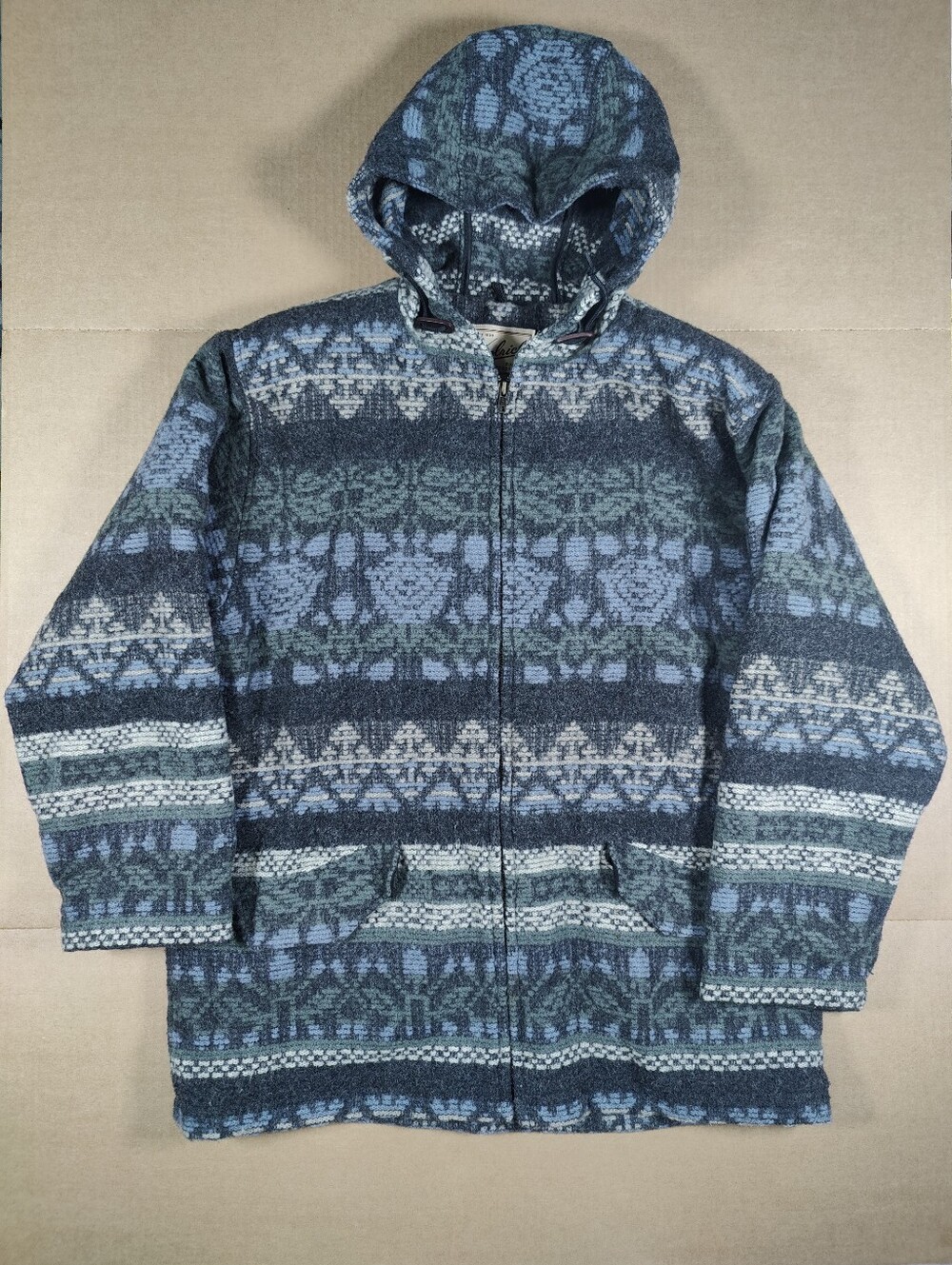 Vintage Woolrich Men Wool Fair Isle Hooded Full zip Jacket Size L Made In USA